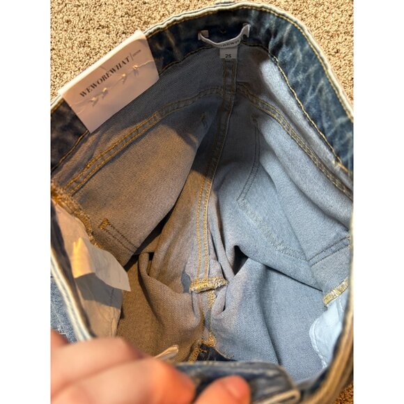 NEW WEWOREWHAT Denim the Danielle High-Rise Vintage Straight Jeans Distressed 25 - Picture 11 of 14